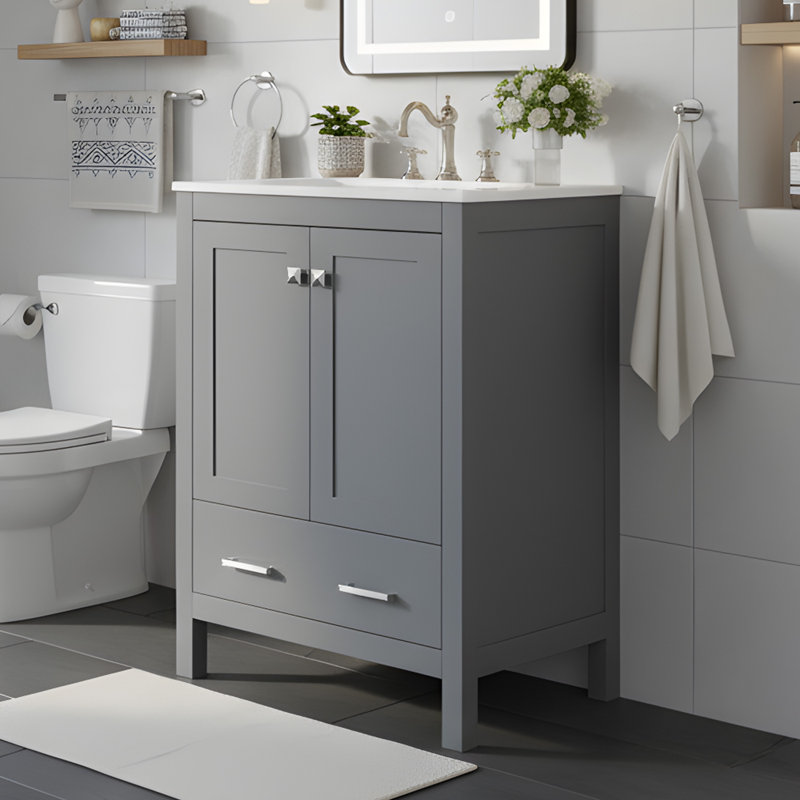 Meuble-lavabo 24 po avec lavabo en céramique, Gris