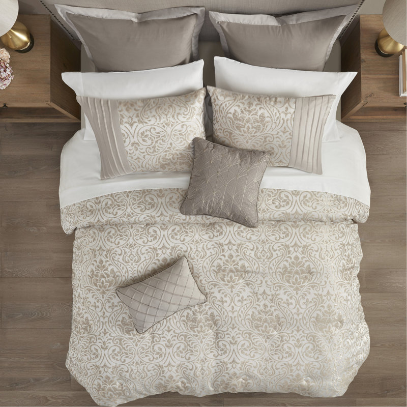 Édredon kaki pour très grand lit de 12 pièces, avec motif doré et housses pour très grand lit, couleur, motif métallique, draps en microfibre