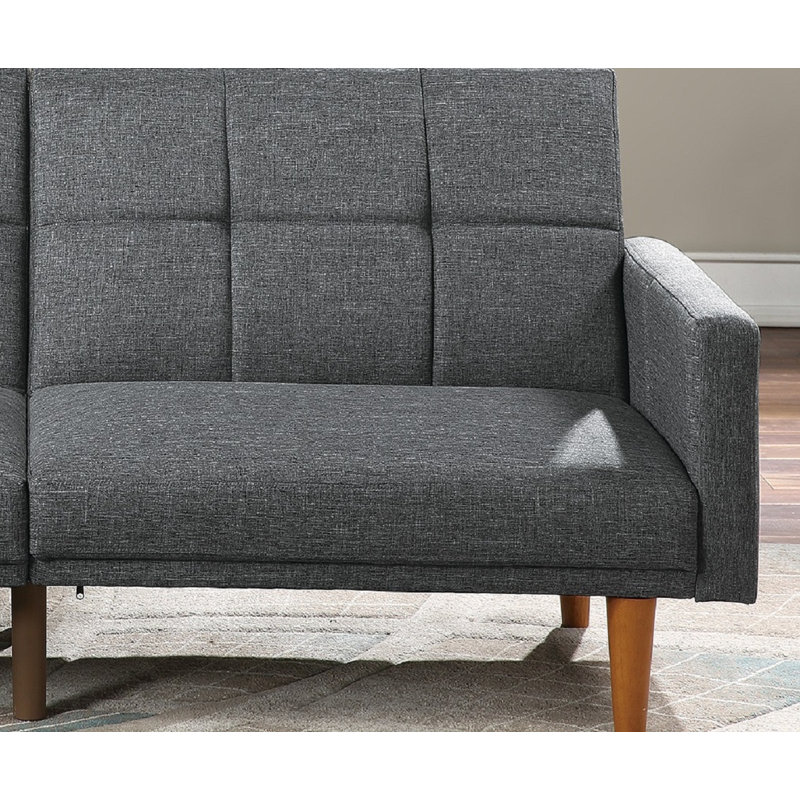 Canapé-lit capitonné, Polyfibre gris pâle