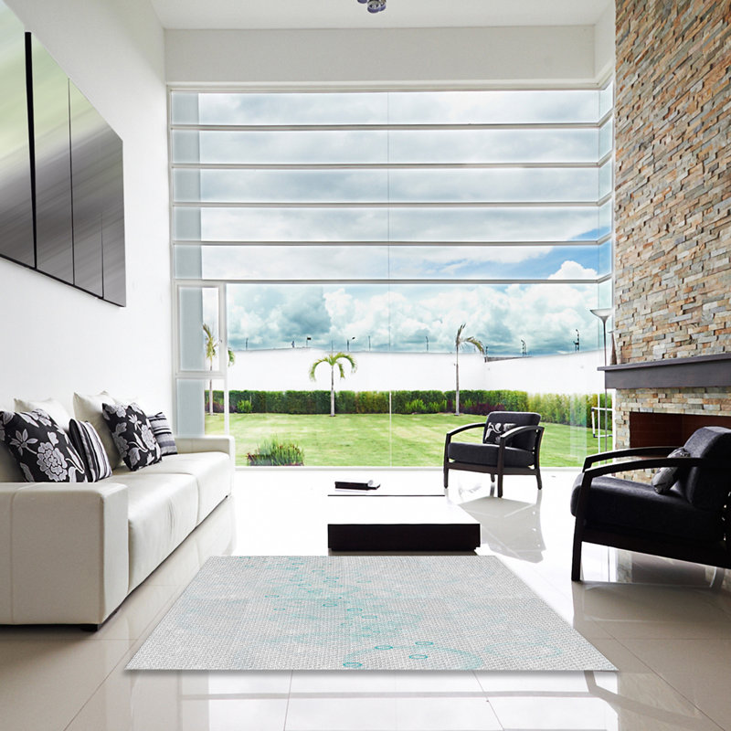 Tapis gris/bleu à motifs, Carré 5 pi