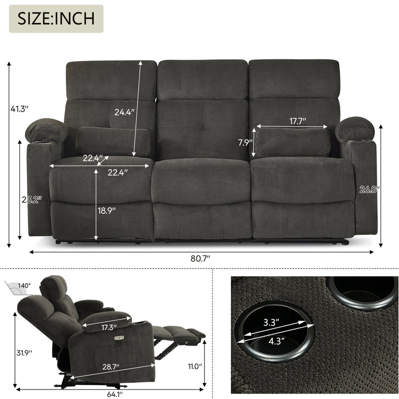 Desjon 80.7'' Upholstered Power Reclining Sofa