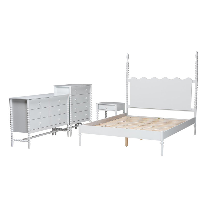 Ensemble de chambre à coucher avec lit à barreaux 4 pièces Baxton Studio Weisman, Blanc