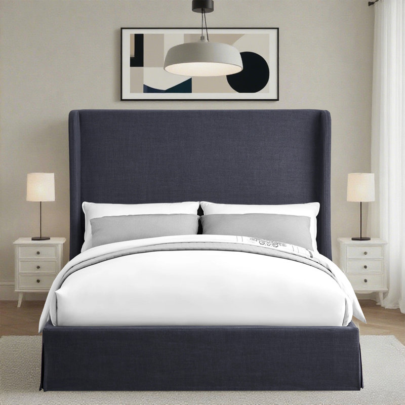 Tête de lit capitonnée tapissée à oreilles, tête de lit en bois massif avec pieds en bois, tête de lit à hauteur réglable de 47 po à 63 po, tête de lit en tissu au design moderne
