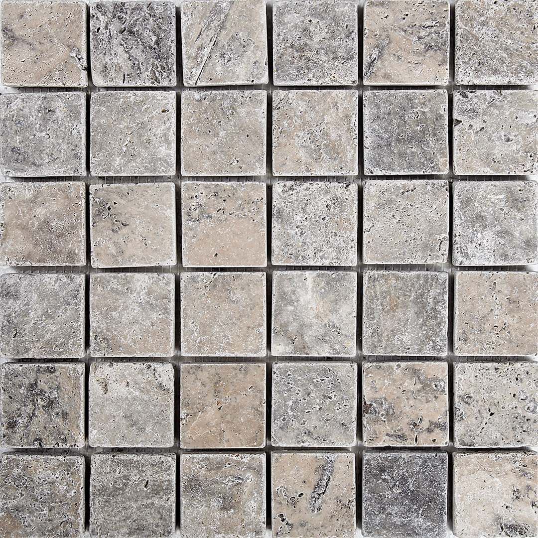 Silver 2" x 2" Travertine Grid Mosaic Wall & Floor Tile Parvatile