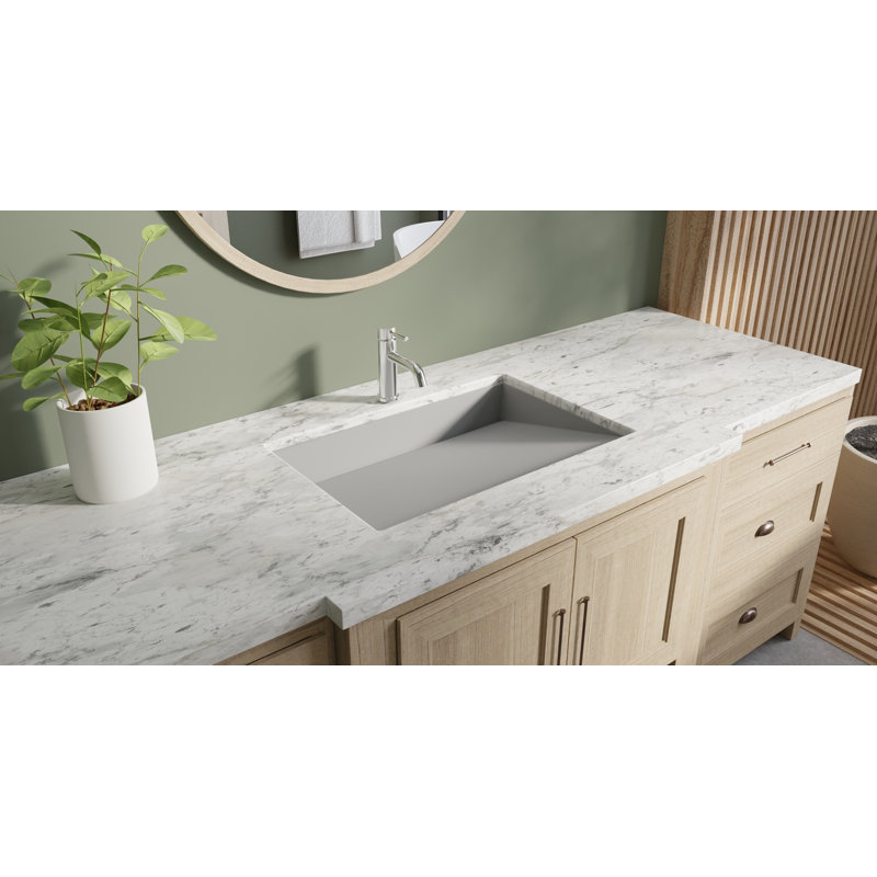 Badeloft 25.2" x 16.1" Rectangular Stone Resin Undermount Ramp Bathroom Sink UB-04-L-MGRY in Matte Gray, Matte Gray
