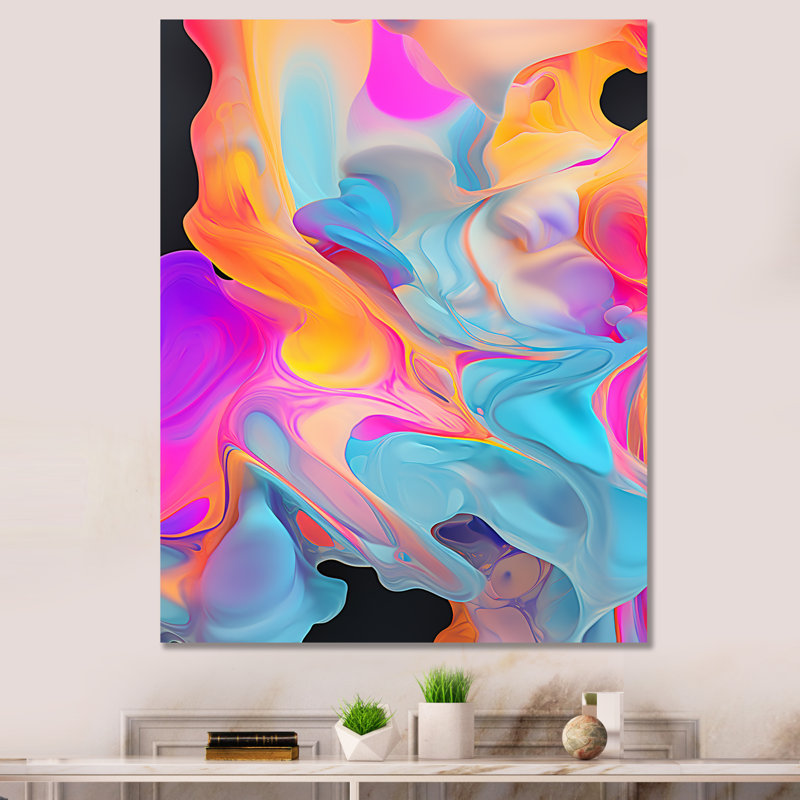 Peinture rose et bleue Fusion IV - Art mural abstrait, Toile tendue, H 20 po x l 12 po