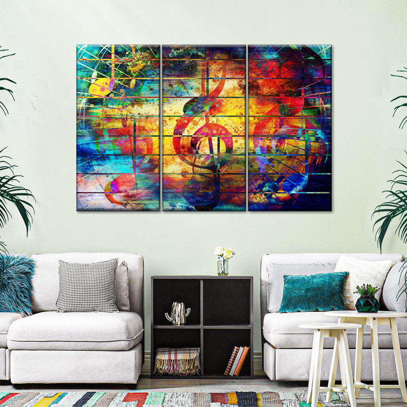 Ensemble de musique abstraite sur toile 3 pièces, H 48 po x l 74 po x P 1,25 po
