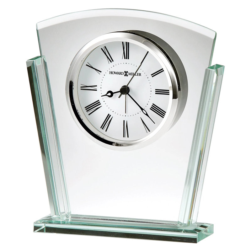 Granby Modern & Contemporary Roman Numeral Glass Quartz Movement / Crystal Tabletop Clock with Alarm in Polished Silver/White/Black