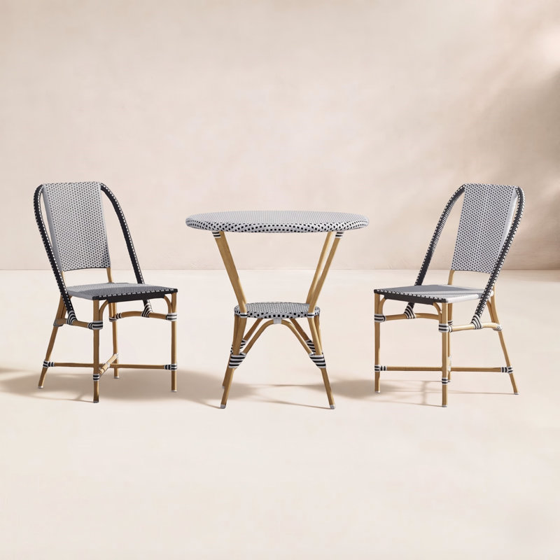 Ellie 2 Person Patio Dining Set, White/Beige, Blue/White