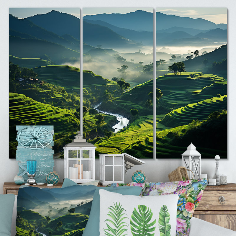 Shimmering Fields of China - Art mural Chine, H 28 po x l 36 po, Toile tendue