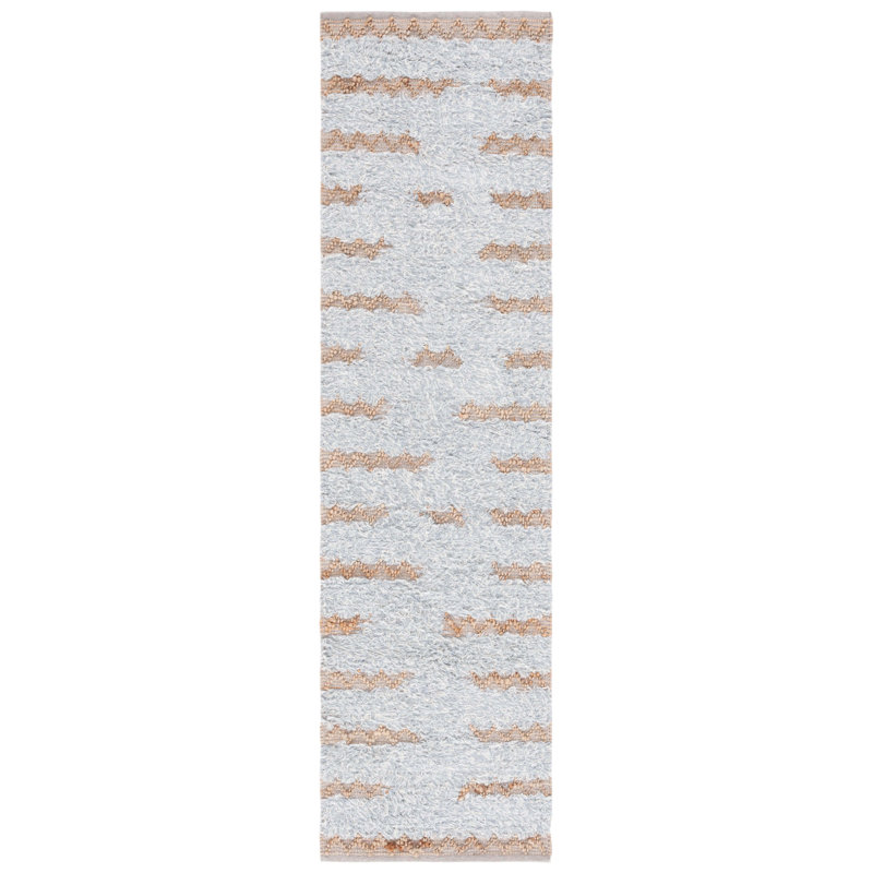 Tapis abstrait gris en laine, en jute et en coton tissé à la main Kensen, Tapis de couloir 2 pi 3 po x 8 pi