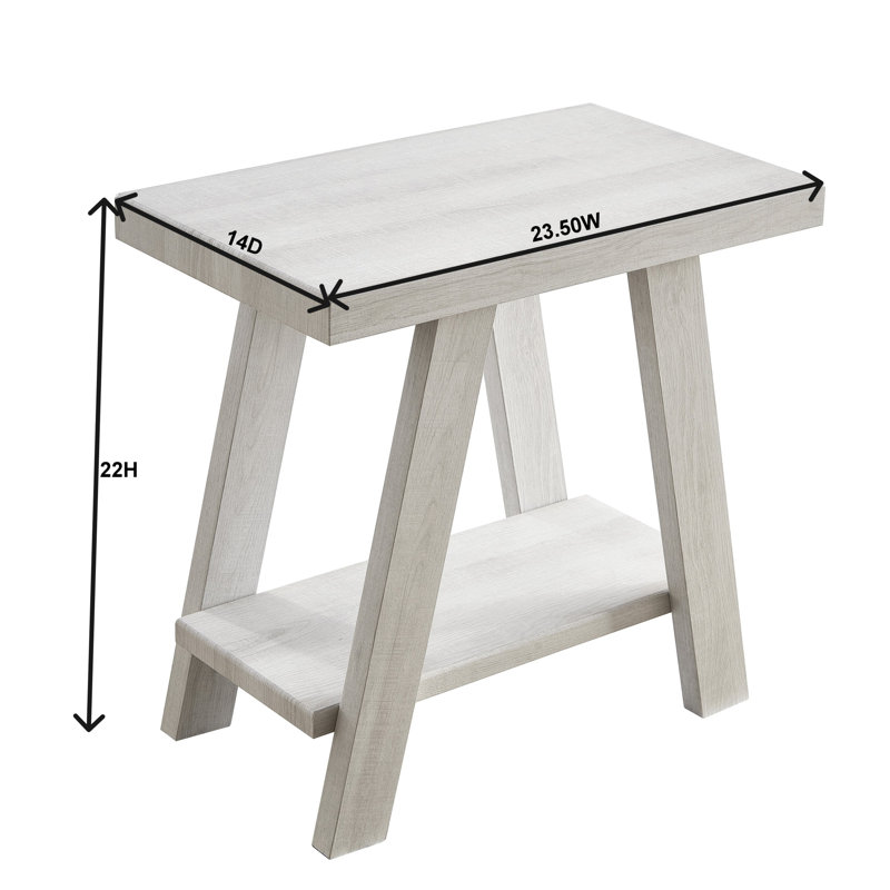 Table d'appoint contemporaine blanche avec tablette - Plateau en placage de bois dur offrant un espace de rangement supplémentaire et pieds élancés et inclinés. Plateau raffiné, pratique et élégante.