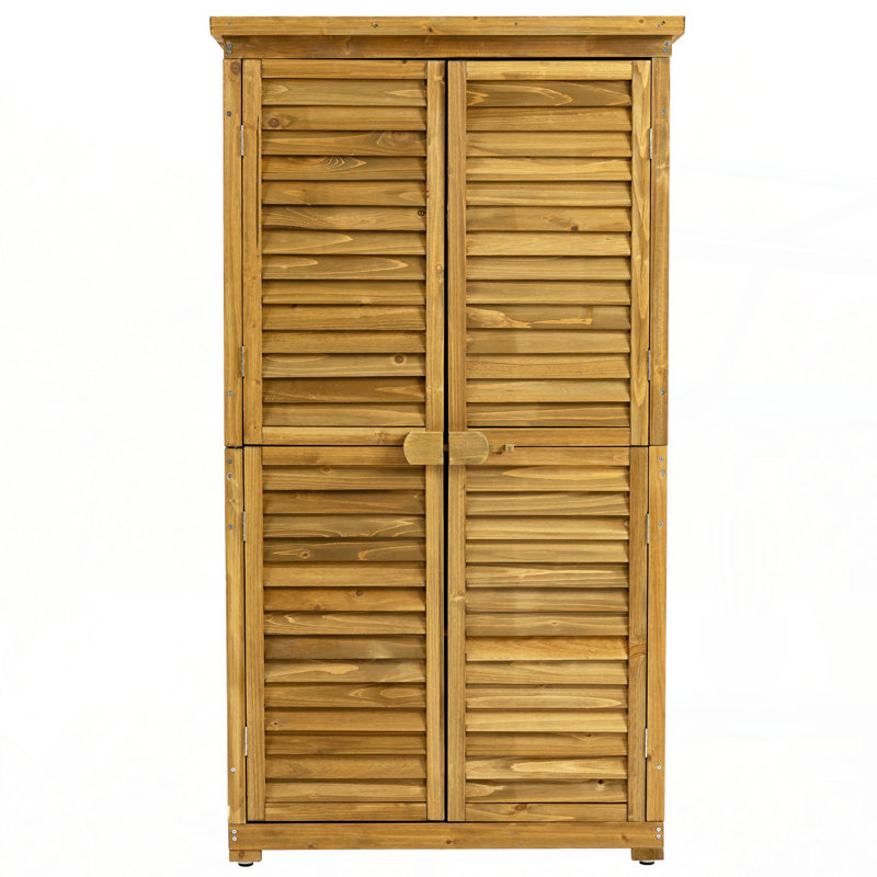 Outdoor Storage Cabinet, Wood Garden Shed, Pool Storage Shed with Lockable Door, Waterproof Roof and 2 Removable Shelves, Vertical Outside Storage Shed for Patio, Backyard and Lawn