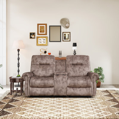 Causeuse inclinable manuelle en microfibre de 76,77 po de largeur avec console centrale et garniture cloutée