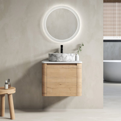 Meuble-lavabo mural 24 po avec lavabo d'art en céramique et porte à fermeture en douceur, emballage KD, contreplaqué