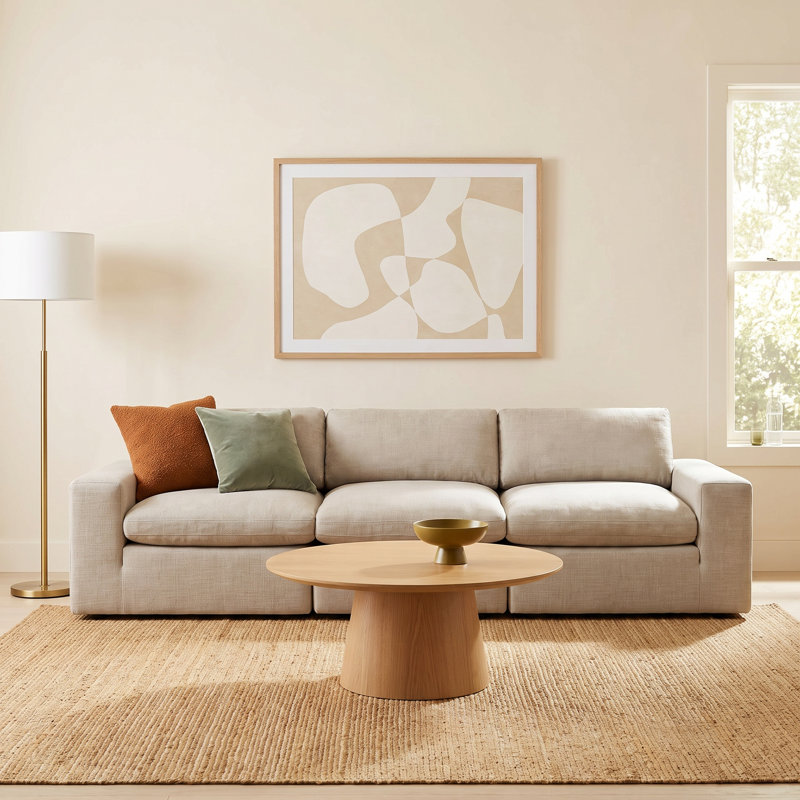 Asher 3 - Piece Upholstered Modular Sectional, Beige Polyester