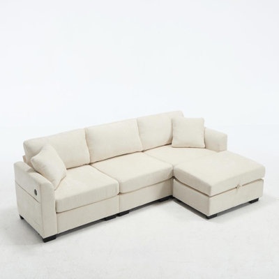 Storage Sofa with Dual USB (Beige)