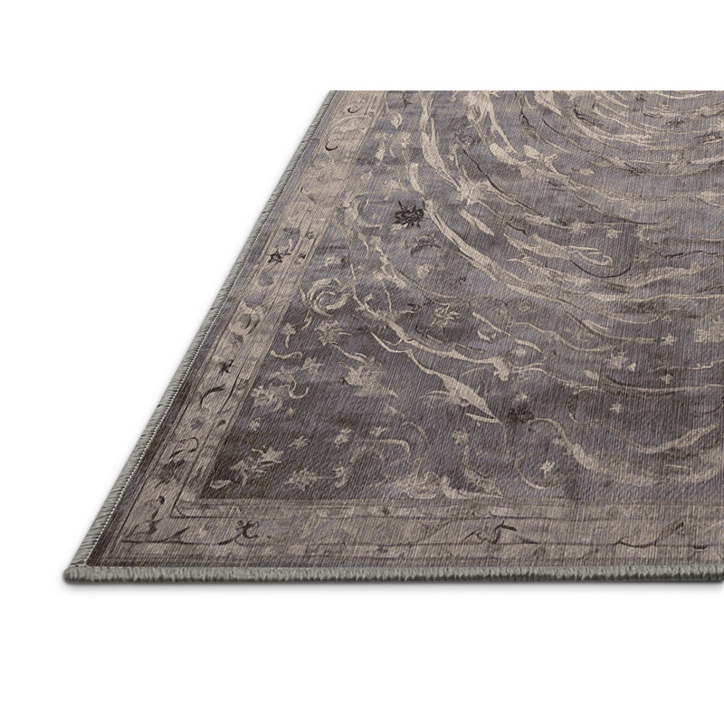 Machine Washable Gray Area Rug, Rectangle 7' x 9'
