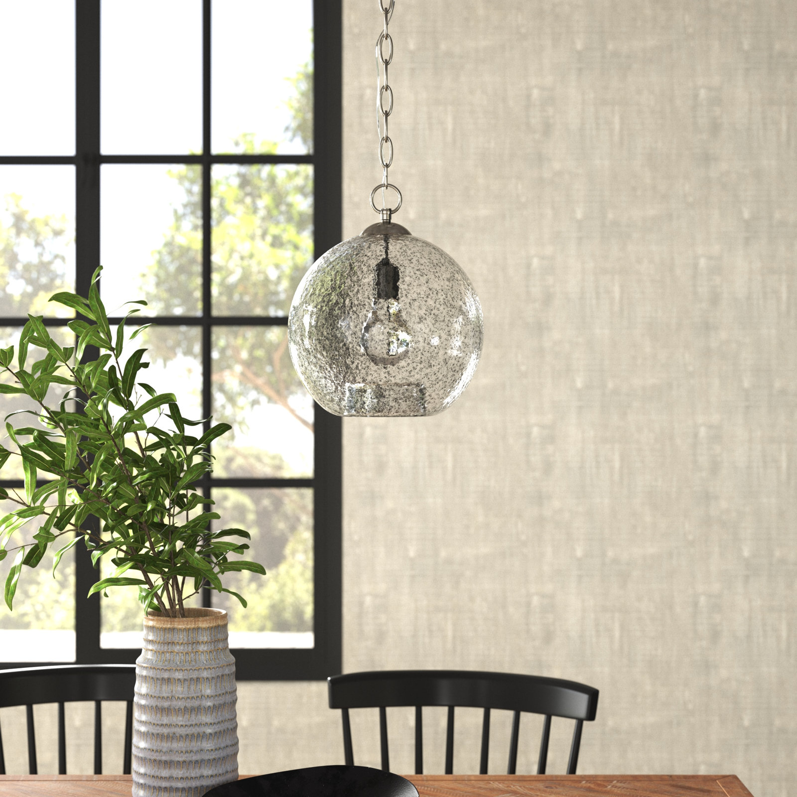 Chicago Single Light Glass Dimmable Pendant, Graphite