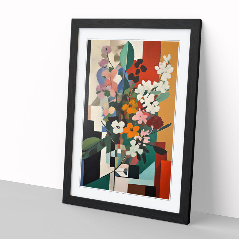FRM-V0523-865X Flowers Bauhaus Style Vol.2 1 Piece Single Picture Frame Wall Art, 34cm H x 25cm W x 2cm D, Oak Framed