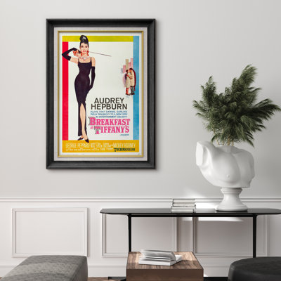 Vintage Breakfast at Tiffany’s Audrey Hepburn Movie Poster Artwork, Living Room Bedroom Office Pictures, Framed Canvas Giclee Print Wall Art.