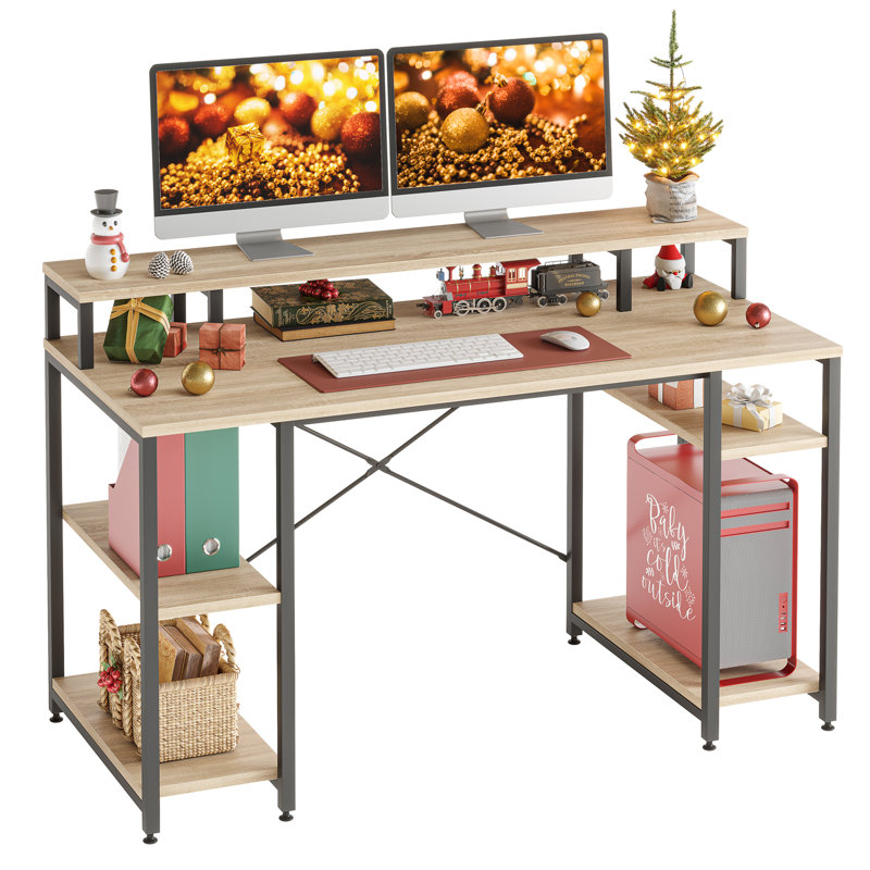 Kinslee 55inch Computer Desk with Monitor Stand, Oak