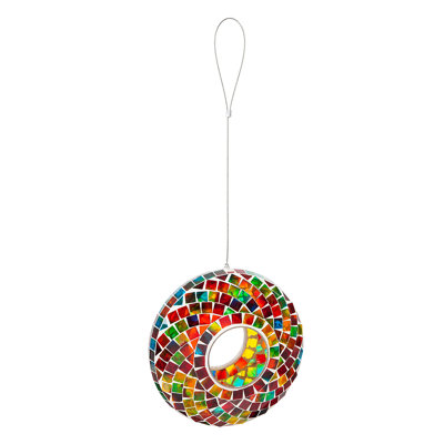 Vayda 9.25"D Acrylic Circle Feeder, Rainbow Mosaic Glass