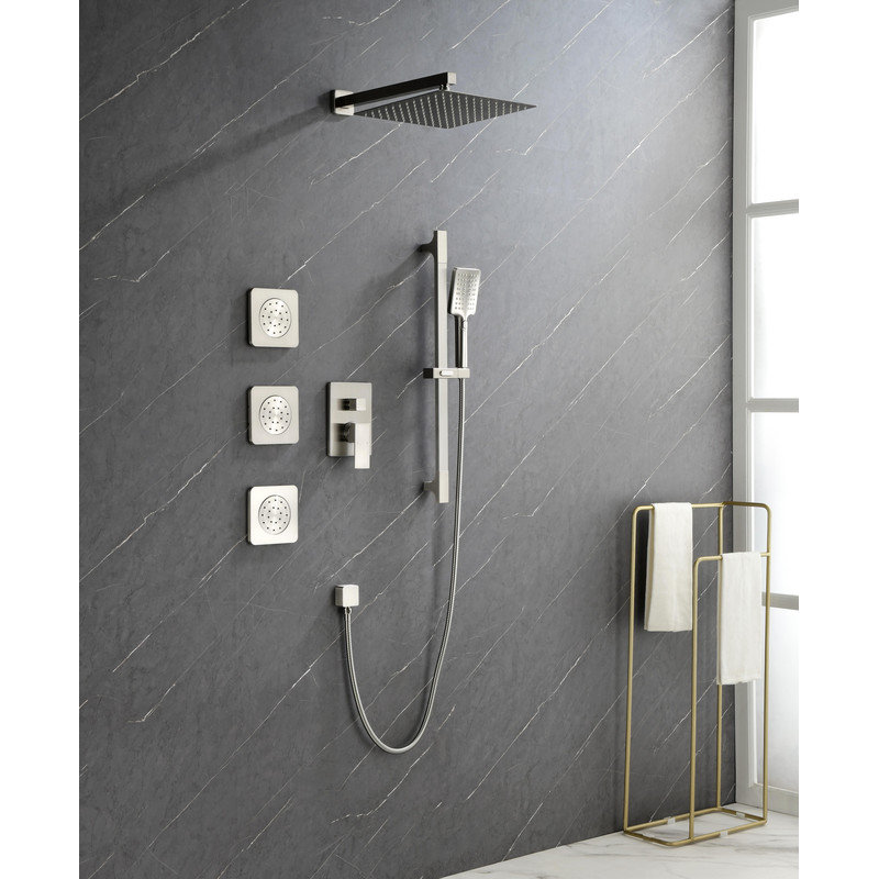 All - Inclusive Luxury Shower System - Shower Head, Hand Shower & 3 Bodysprays | Dual - Control Cartridges, Slide Bar Included