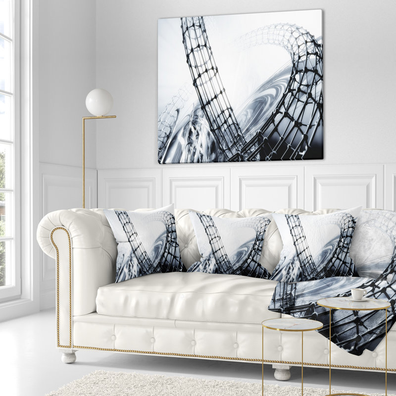 Fractal 3D Black White Design - Coussin décoratif imprimé abstrait, 16 po x 1 po