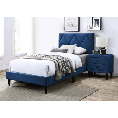 Lit simple en velours bleu marine, chambre à coucher moderne pour les jeunes, tête de lit réglable, lit rembourré de mousse avec velours, chambre de tête de lit pour les jeunes, cadre