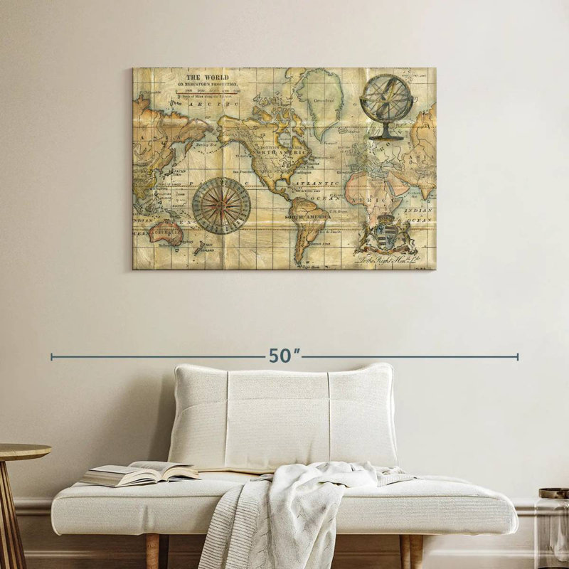 Aliaz Brown Antique World Map, 26" H x 39" W