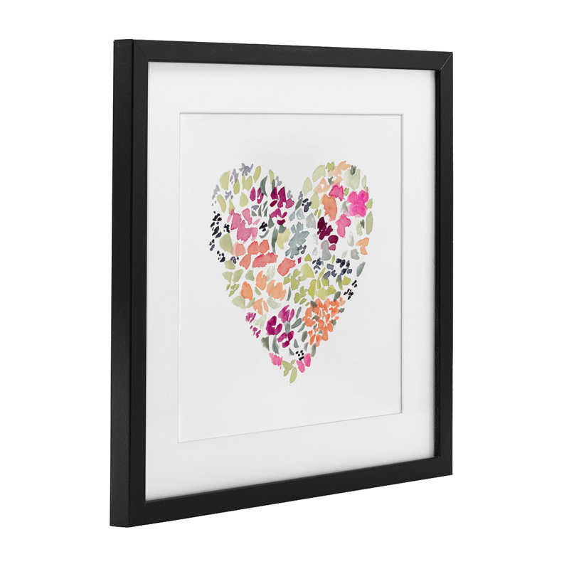 Blooming Pastel Heart, reproduction encadrée sous verre, design par Lanie Loreth, H 16 po x l 16 po, Cadre noir minuit