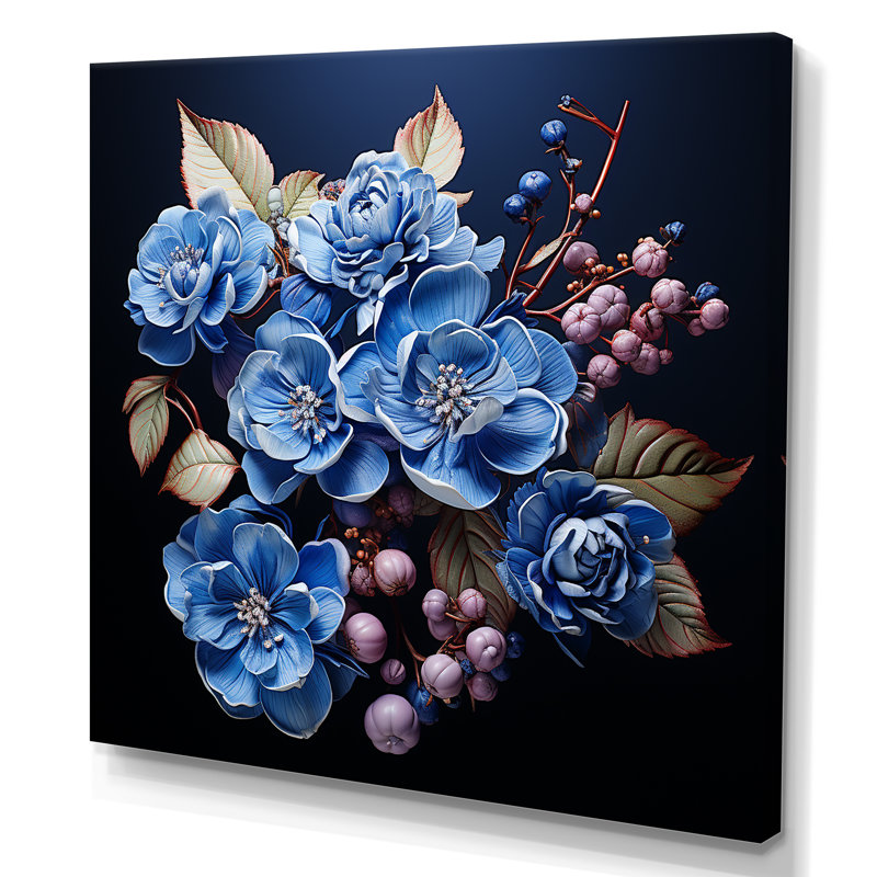 Harmonie noire et bleue Harmony I - Hydrangea Wall Art Living Room, H 36 po x l 36 po x P 1,5 po, Toile tendue