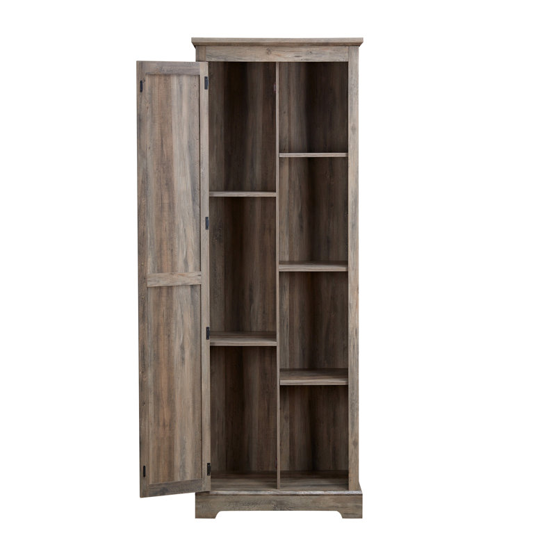 Grande armoire de rangement polyvalente avec tablettes réglables et porte de grange, idéale pour organiser et décorer votre espace.
