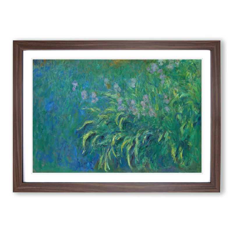 Irises by Claude Monet - Picture Frame Painting, 48cm H x 65cm W x 2cm D, Walnut