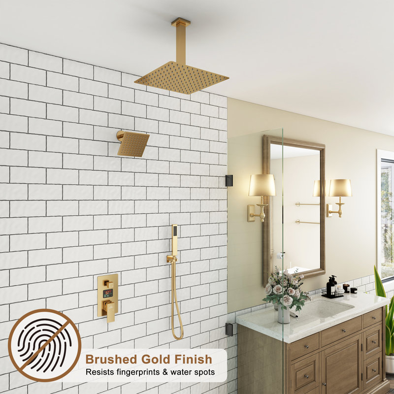 Brushed Gold Digital Display Dual Shower Head System