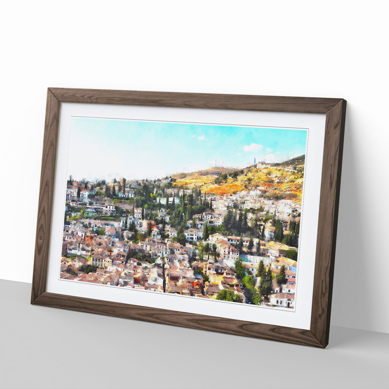 Rooftops in Granada - Picture Frame Painting, 27cm H x 36cm W x 2cm D, Walnut Framed