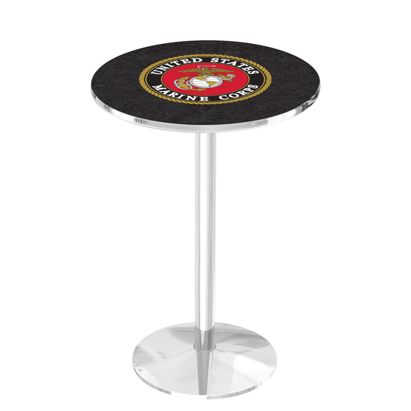 Table de salle à manger à hauteur de barre militaire H 30 po, Corps de la marine des États-Unis, Chrome