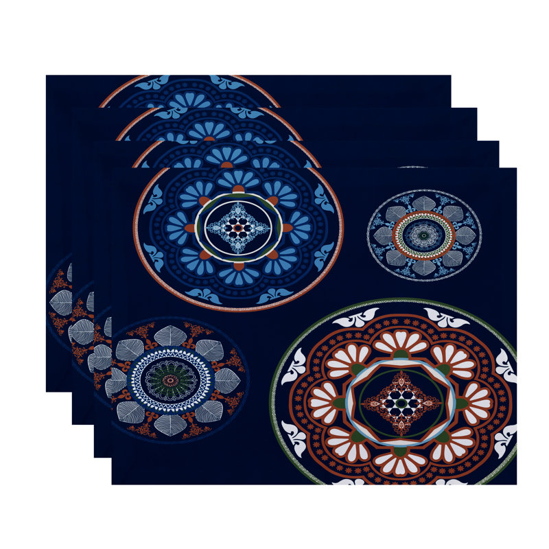 Harrel Polyester Floral Rectangle Placemat, Blue