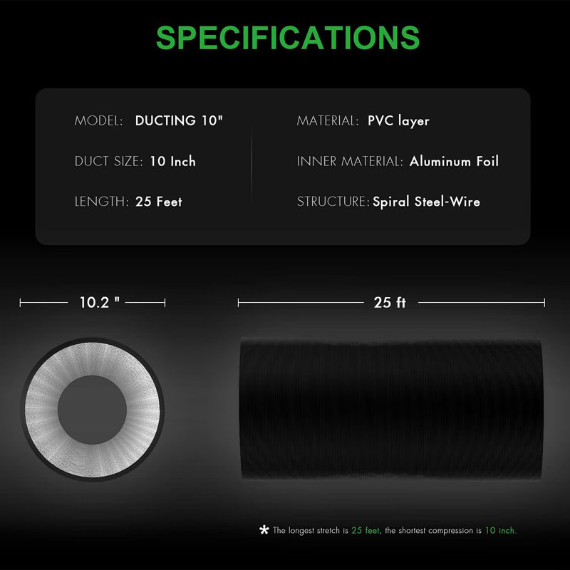 iPower Flexible Ducting with 2 Clamps Included 4 Layer Protection Dryer Vent Hose for HVAC Heating Cooling Ventilation and Exhaust, 2-Pack