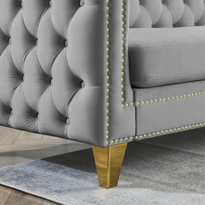 Canapé modulaire en L avec coussins Stoughton, Velours gris velours