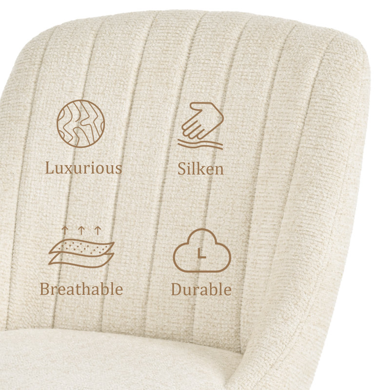 48.5cm H Upholstered Dining Chairs With Wooden Legs, 4, Cream Chenille/Natural