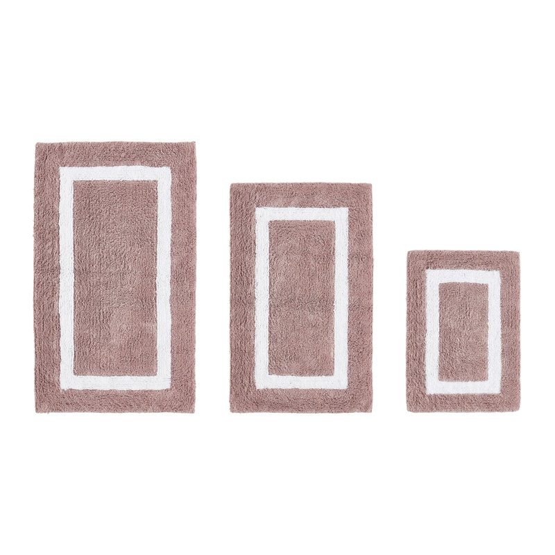 Atle Reversible Cotton Tufted Bath Rug Set, 3PC (17" x 24" | 21" x 34" | 24" x 40"), Pink/White