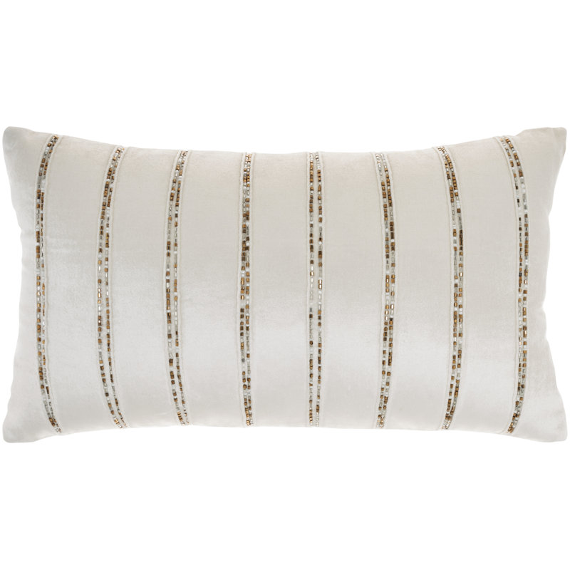 Housse de coussin rectangulaire et insert lombaire en mélange de coton et viscose AZ217-012021, Blanc cassé