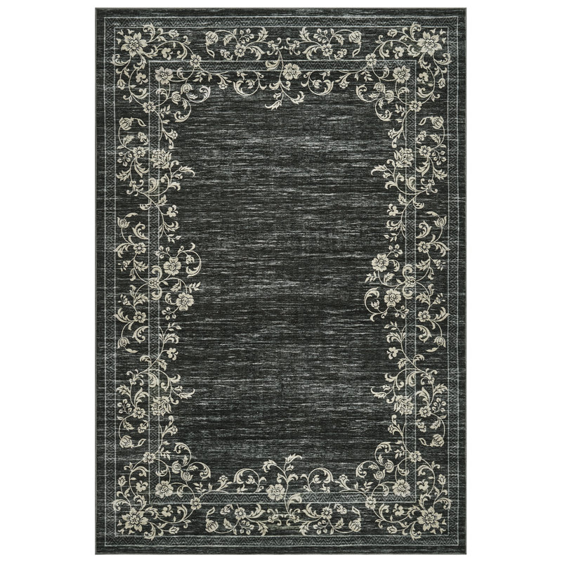 Machine Washable Non-Slip Rugs for Living Room Border Floral Vintage Distress Print Carpet Indoor Non-Shedding Rugs for Living Room Dining Room