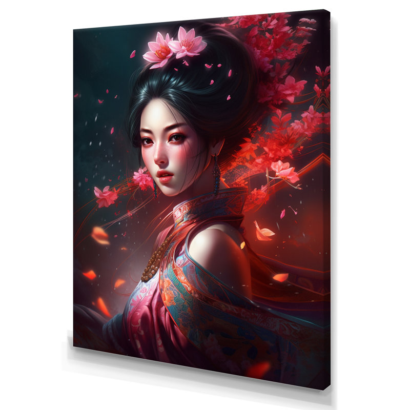 «Asian Asian Floral Warriors II» - Impression, H 20 po x l 12 po x P 1 po, Toile tendue