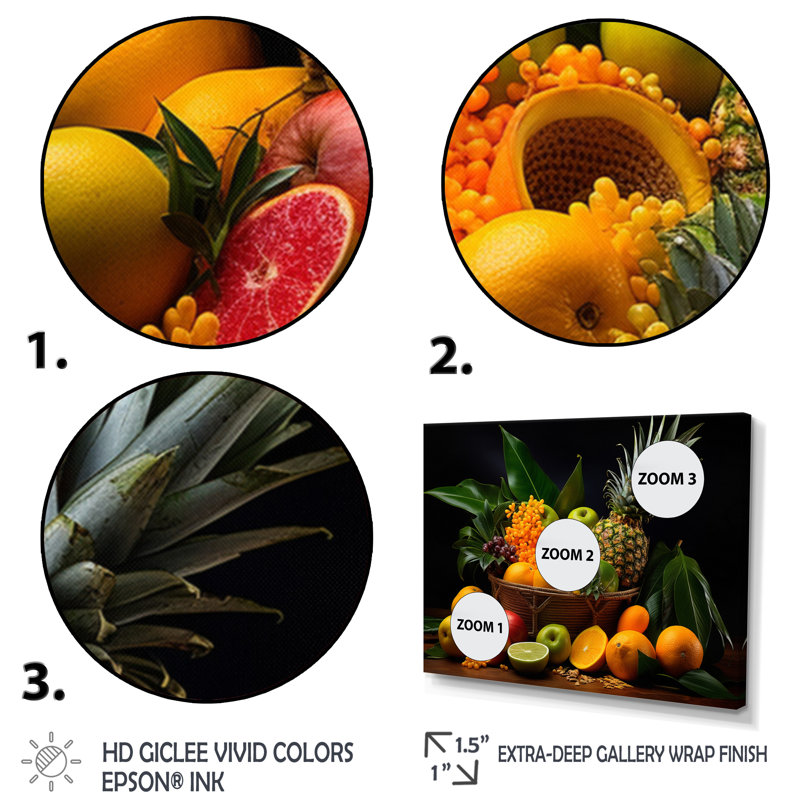Caraïbes, fruits I - impression, Encadrement doré, H 24 po x l 32 po x P 1 po