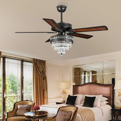 52"/62"/72“ Crystal Ceiling Fan Fandelier With Lights And Remote Control