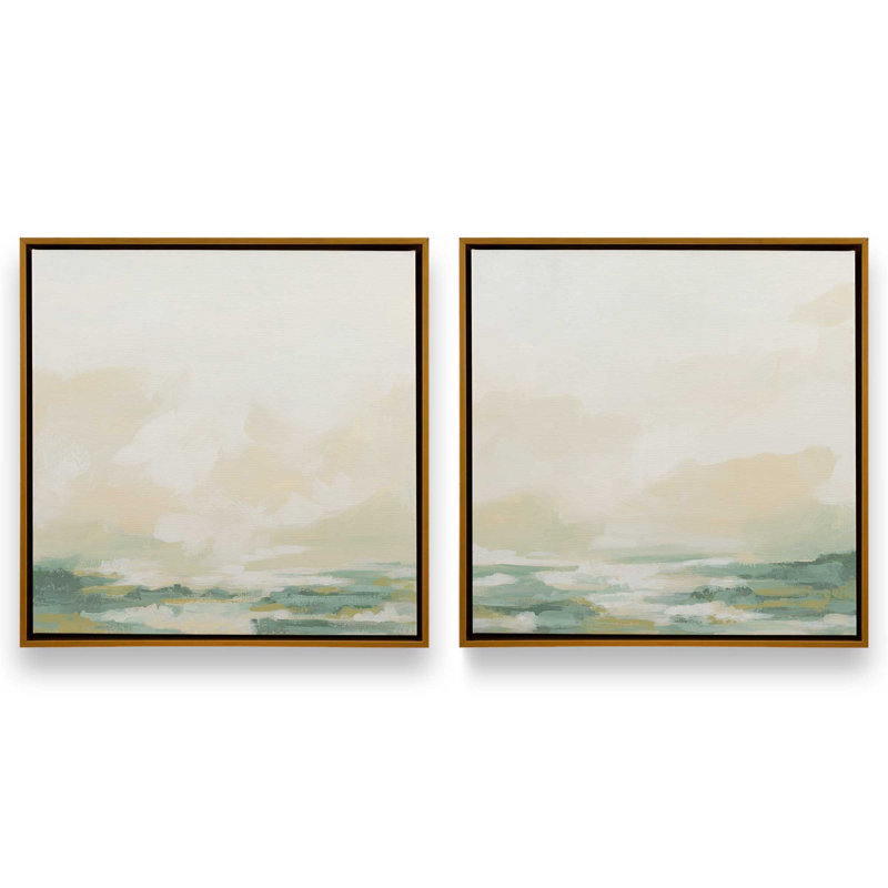 Ensemble de 2 paysages nuageux, H 17 po x l 34 po, Cadre flottant or poli