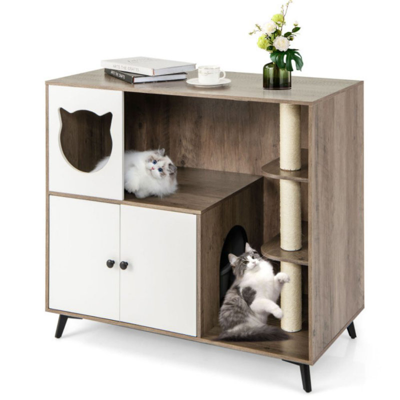 Cat Litter Box Enclosure With 3 Sisal Scratching Posts For Indoor Cats